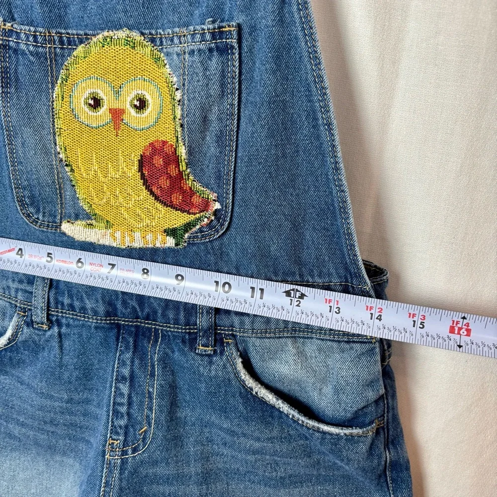 Levi's Light‎ Blue Denim Shortall Girls 16 Hand crafted Appliqué Owl on Bib